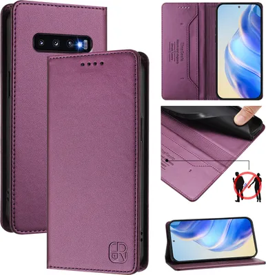 Produktbild von Lederhülle für Samsung Galaxy S10 Hülle Flip Brieftasche Kartenfächern Ständer Schutzhülle Lila
