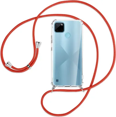 Produktbild von Handykette Backcover-Schutzhülle mit Band (Metall silberfarben) für  Realme C21Y /C25Y - rot
