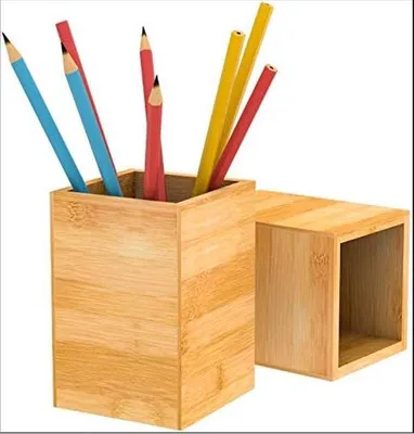 Produktbild von Stiftebox Stiftehalter Stifteköcher Bambus für Büro Schule 9,5x9,5x12,7cm, 2 Stück /Set