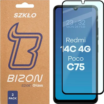 Produktbild von 2x Gehärtetes Glas für Xiaomi Redmi 14C 4G / POCO C75, Bizon Glass Edge Duo, Schwarzer Rahmen