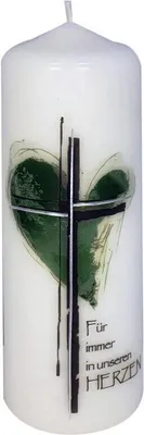 Produktbild von Trauerkerze "Grünes Herz" 220 x 80 mm mit Klarsichtkarton