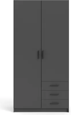 Produktbild von Spell Kleiderschrank 2 Türen und 3 Schubladen matt grau.