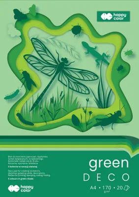 Produktbild von Blok, Hobby Deco, Grün, A4, 170g, 20 Blatt, 5 Farben, Happy Color
