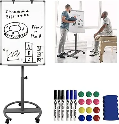Produktbild von NAIZY Flipchart Magnetická tabule se stojanem, mobilní tabule na kolečkách, nastavitelná výška 120-180 cm, stíratelná, bílá tabule s hliníkovým rámem, do kanceláře