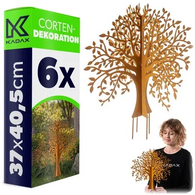 Produktbild von KADAX Gartenstecker Baum aus Cortenstahl, 6 Stück, Edelrost Gartendeko zum Stecken, Rostoptik Metallstecker für Garten, wetterfeste Deko aus Metall, Roststecker