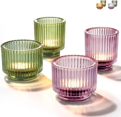 Produktbild von Famanu Teelichthalter Set aus 4 Gläsern, robustes Glas, ideal für Wohn- und Hochzeitsdekoration
