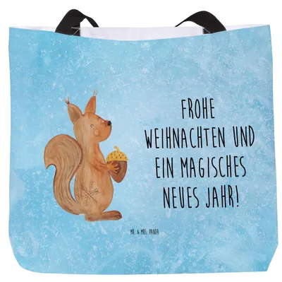 Produktbild von Mr. & Mrs. Panda Tote Bag Eichhörnchen Weihnachten - Eisblau - Geschenk, Weihnachtsmotiv, Stoffbeutel, Schultasche, Weihnachtsgruß, Reisetasche, Laptoptasche, Neujahr