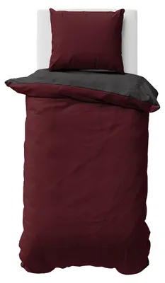 Produktbild von Biber Bettwäsche 135x200 cm 100% Baumwolle Feinbiber Uni Einfarbig Bettbezug Wendeseite Bordeaux Anthrazit 2 teilig