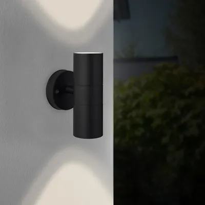 Image de BRILLIANT Applique murale noire JANDY| Up/Down Light | intensité lumineuse variable avec ampoule adaptée | 2x GU10 douille max. 18 Watt | métal/verre| IP44