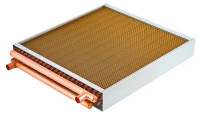 Obrázok produktu pre SucceBuy lamellový výmenník tepla, 559x559 mm, 55,7 kW, s medenými pripojeniami a hliníkovými lamelami, výmenník tepla voda-vzduch, pracovný tlak 2,5 MPa, vhodný pre vykurovanie a chladenie v interiéri