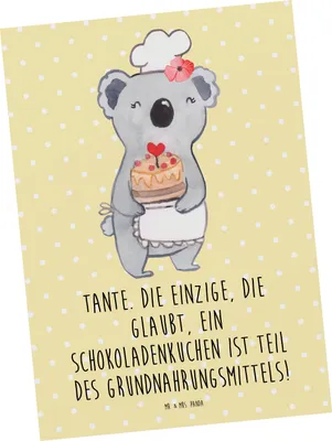 Produktbild von Mr. & Mrs. Panda Grußkarte Tante Schokoladenkuchen - Gelb Pastell - Geschenk, bildkarte, Ansichtskarten, Ansichtskarte, Postkarten, Familie, Humor, Neffe, Nichte