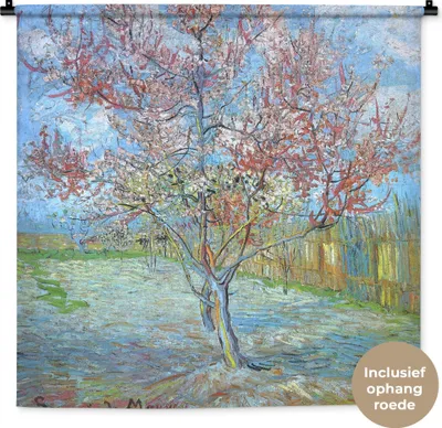 Produktbild von MuchoWow® Wandteppich Wandbehang Der rosa Pfirsichbaum - Vincent van Gogh 90x90 cm Tapisserie Dekoration Wandtuch - Wandaufhänger