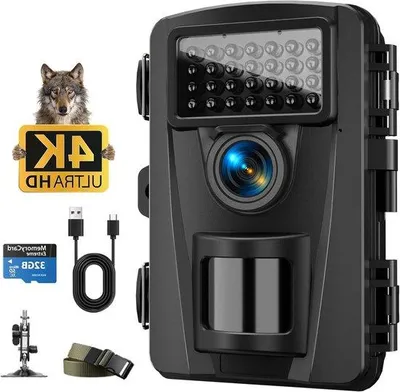 Zdjęcie produktu dla Kamera do obserwacji przyrody - kamera z noktowizorem - 60 MP, nagrywanie wideo 4K - obiektyw 130 stopni - czarna