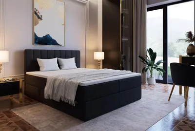 Produktbild von Marlux-Meble Palermo II Kontinentalbett 180x200 cm Modern Bequemes Hochbett Gepolstert Mit Matratze Und Zwei Bettzeugbehälter (Itaka 15 - Schwarz)