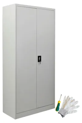 Produktbild von Flügeltürenschrank ELEPHANT mit 2 Türen, abschließbar | HxBxT 180x80x40cm | 4 Ebenen | Stahl mit Pulverbeschichtung | Lichtgrau | Spind Aktenschrank Metallschrank Werkstattschrank Mehrzweckschrank