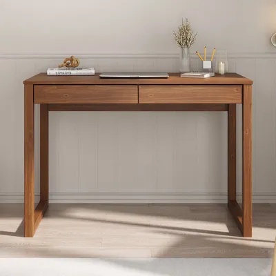 Produktbild von Schreibtisch NOAH mit 2 Schubladen aus Massivholz in Kastanien farben. Robuste Computertische, möbel für arbeitszimmer, Arbeitstisch mit Stauraum, büromöbel