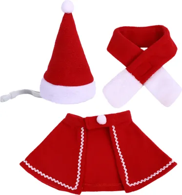 Produktbild von Verstellbare Weihnachtsmannmütze, Umhang, Schal – Weihnachtskostüm für Welpen, Kätzchen, kleine Katzen, Hunde und andere Haustiere