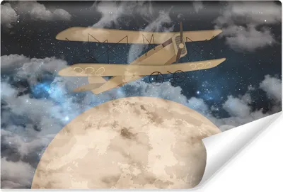 Produktbild von Muralo Vlies Fototapete FLUGZEUG Mond Sterne Wolken Nacht Br. 135cm x Hö. 90cm