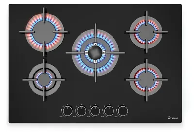 Produktbild von KKT KOLBE Gaskochfeld 74 cm | Autark | 10,6 kW | 5 Flammig | stufenlos regelbar | Wok-Zone | Rahmenlos | Knebelbedienung | Gusseiserne Topfträger | Glas | Propangas | Erdgas | G805G