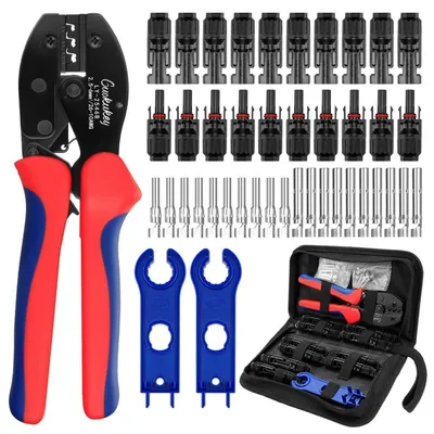 Immagine prodotto di Set di pinze a crimpare per pannelli solari, sezione 2.5-6mm², con 10 connettori solari e una chiave inglese