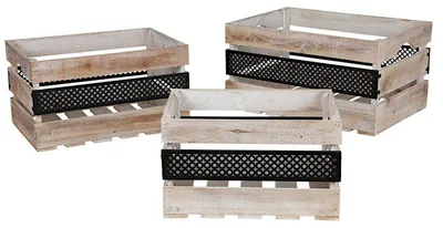 Produktbild von Deko-Holzkisten mit Metall 3tlg Dekokiste Holzbox Aufbewahrungskiste Used-Look