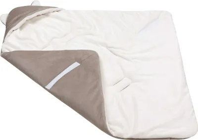 Produktbild von Decke für Kindersitz mit Kapuze und Ohren – Ecru Plüsch & Latte Velvet