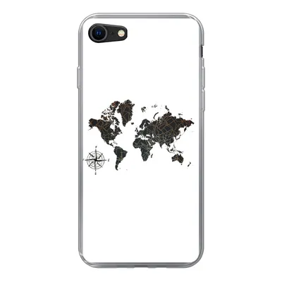 Produktbild von MuchoWow® Handyhülle Schutzhülle Hülle für iPhone 8 Weltkarte - Gold - Schwarz - Windrose Silikon Softcase Handy Hülle - Schutzhaube