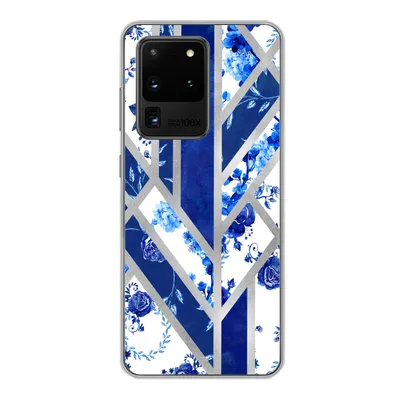 Produktbild von MuchoWow® Handyhülle Schutzhülle Hülle für Samsung Galaxy S20 Ultra Delfter Blau - Design - Luxus Silikon Softcase Handy Hülle - Karteninhaber