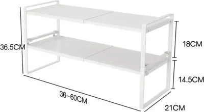 Produktbild von Ausziehbares Küchenregal - Stapelbarer Regal Organizer 2er Set - Gewürzregal für Arbeitsplatte - Für Küche und Bad - Weiß