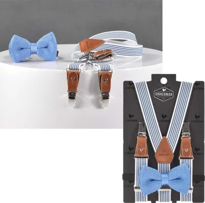 Produktbild von Sir Redman Hosenträger Kinder Y-Form 25mm im Set mit Fliege Kinderhosenträger blau weiß