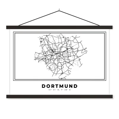 Produktbild von MuchoWow® Textilposter Stadtplan - Deutschland - Schwarz und weiß - Dortmund - Karte 120x80 cm mit schwarzem Rahmen - Wanddeko