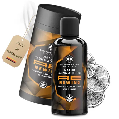 Produktbild von Cristinen Moor Natur Saunaaufguss Weihrauch & Orange - RE NEWING | 100ml | vegan | Germany, Saunaöl, Saunaduft, Sauna Aufgusskonzentrat