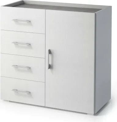 Produktbild von Kommode Dnag, Buffetschrank mit 1 Tür und 4 Schubladen, Wohnzimmer - Sideboard, Mehrzweckschrank mit Regalen, 100%  Italy, 90x41h87 cm, Weiß
