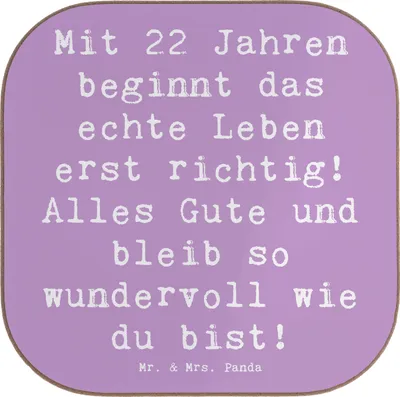 Produktbild von Mr. & Mrs. Panda Getränkeuntersetzer Spruch 22. Geburtstag - Lavendeltraum - Geschenk, Untersetzer für Gläser, Happy Birthday, Coaster, Jubiläum, Geburtstagsspruch, Party