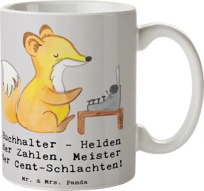 Produktbild von Mr. & Mrs. Panda Trinkbecher Buchhalter Helden - Grau Pastell - Geschenk, Tasse, Cent, personalisierte Geschenke, Finanzen, Zahlen, haferl, Rechnungswesen, Teetasse