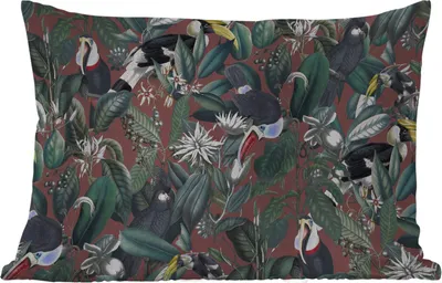Produktbild von MuchoWow® Outdoor Kissen - Blumen - Vögel - Blätter - 60x40 cm - Wetterfest - Lounge Kissen - Zierkissen - Kissen für Innenräume