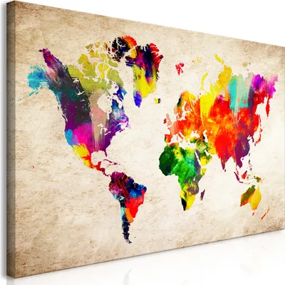 Produktbild von Wandbild Mega XXXL Weltkarte 250x125 cm Einteiliger XXL-Format Kunstdruck zur Selbstmontage Leinwandbilder moderne Bilder DIY Wanddekoration Wohnung Deko bunt k-C-0083-ak-e