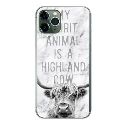 Produktbild von MuchoWow® Handyhülle Schutzhülle Hülle für iPhone 11 Pro Schottischer Highlander - Marmor - Zitat Silikon Softcase Handy Hülle - Handy