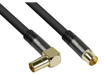 Produktbild von SAT Antennenkabel SmartFLEX, IEC/Koax Stecker abgewinkelt an Buchse, vergoldet, vierfach geschirmt, Schirmmaß 120dB, schwarz, 30m, Good Connections® (GC-M2080)
