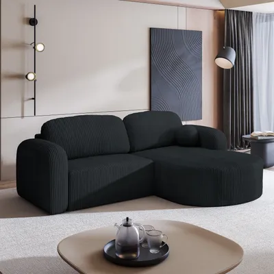 Produktbild von Masseno Ecksofa AMILIA P mit Schlaffunktion L-Form, Sofa mit Bettkasten, Wohnzimmersofa, Couch, Soffa, Bettsofa, Couchgarnitur- Schwarz, POSO 135