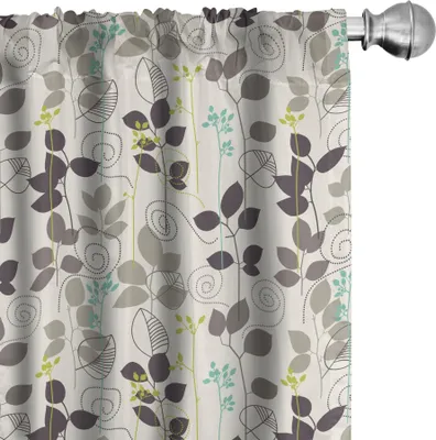 Zdjęcie produktu dla ABAKUHAUS Zasłony kwiatowe, firanki, Doodle Leaves Earthen tonte Blatt-Niederlassungen Autumn Beauty Season Theme, 2 sztuki 75 x 225 cm, ciemny taupe Coconut