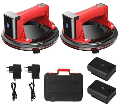 Produktbild von Elektrischer Fliesen- und Glassaugnapf - Vakuumheber 20 cm - 200 kg Tragkraft - Digitalanzeige - Für Glas Fliesen Granit - Rot 2er Set