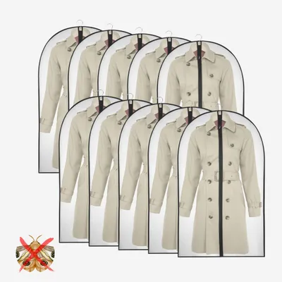 Produktbild von WinFong Kleiderschutzhüllen Transparent 10 Stück - 140x60 cm Kleidersäcke mit Reißverschluss für lange Kleider, Abendkleider, Anzüge - Mottenschutz