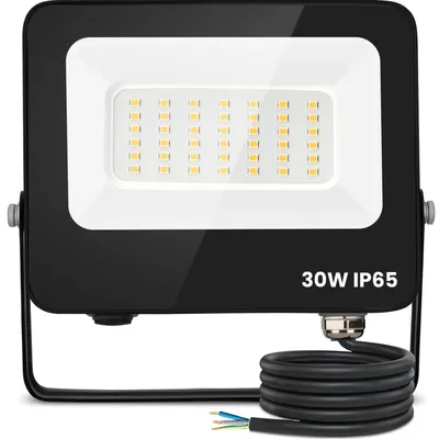 Image de Projecteur LED extérieur Aigostar, 30W, lumière blanche naturelle 4000K, 2450 lumens, étanche IP65, projecteur extérieur pour éclairage de jardin, garage, terrain de sport, cour. Couleur : noir