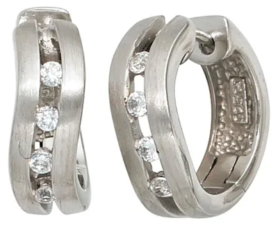 Produktbild von Creole Creolen Ohrringe 16.8mm mit Zirkonia mattiert,925 Silber Damen