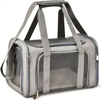 Immagine prodotto di Borsa da trasporto per animali domestici - Borsa morbida - Pieghevole - Chiusura con cerniera - Viaggio e auto - Piccola/media 3-6 kg - Gatto/cane/coniglio - Grigio