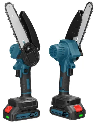 Produktbild von 21V Mini-Elektrokettensäge 6 Zoll – inkl. 2 Akkus, Ladegerät & Koffer, EU-Stecker, blau