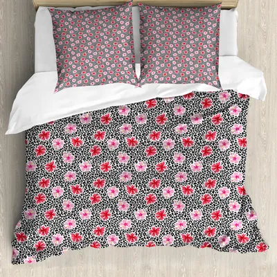 Produktbild von ABAKUHAUS Jaguar Bettbezug Set, Blühende Hawaii-Blumen auf Tierhaut Muster exotische Flora und Fauna Entwurf, 200 x 200 cm + 80 x 80 cm, Mehrfarbig