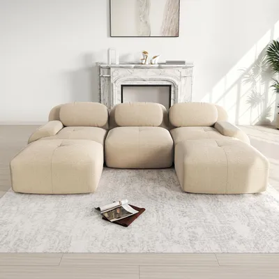 Produktbild von Modulares U-Sofa aus Premium-Cordstoff, rahmenlos, rutschfest, haustierfreundlich, extra-breite Armlehnen, 32D hochelastische Polsterung,ohne Montage