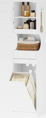 Produktbild von Badezimmerschrank mit Wäschekorb, Wäscheschrank mit Schublade und offenem Stauraum, Badschrank mit Wäschesammler für Bad, Waschküche, 40 x 40 x 174 cm, Weiß